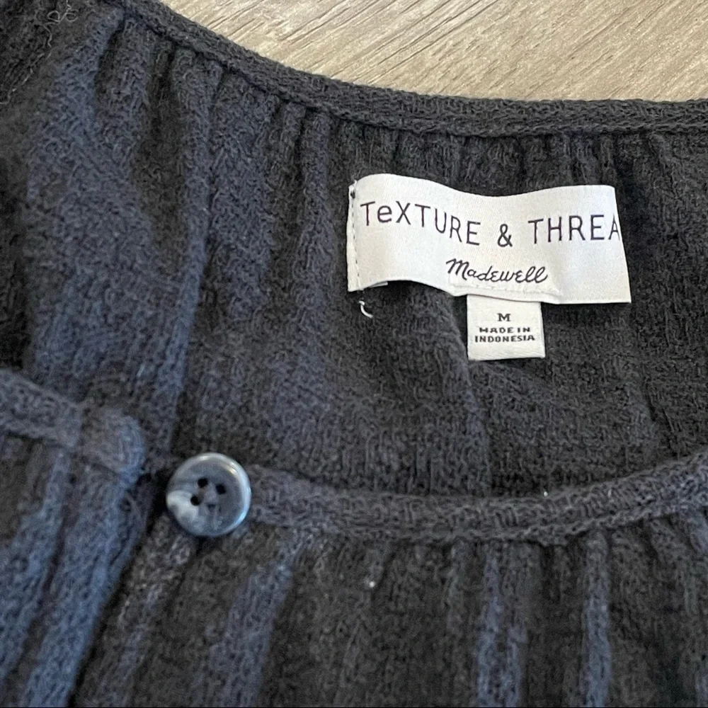 Madewell Womens Texture & Thread Tiered Sleeve Top Cotton in Black Sz M